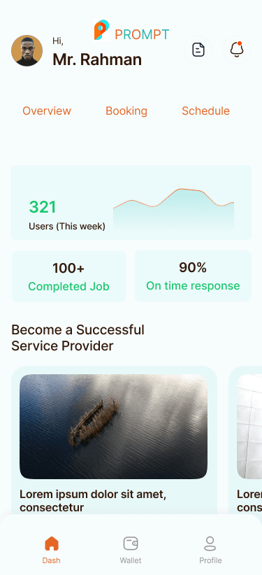 PROMPT dashboard screen with live booking status